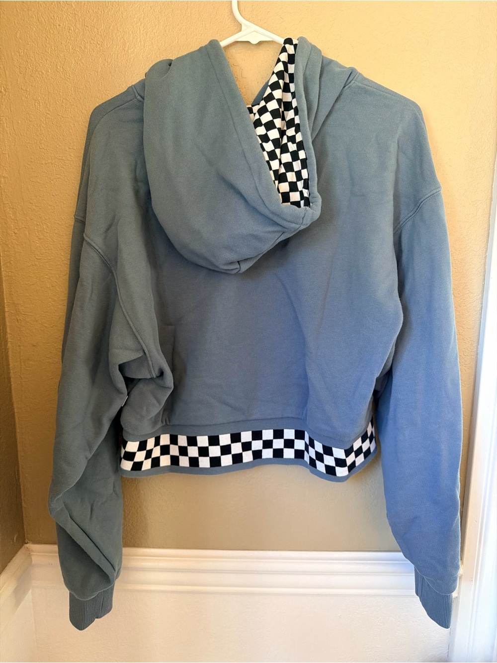 Vans Women's Dusty Blue Boom Boom 66 Cropped Hoodie with Checker Hem - Picture 2 of 6
